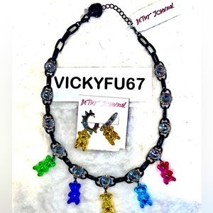 Betsey Johnson Punk N Spice Gummy Bear Gold and Silver Earrings and Necklace Set